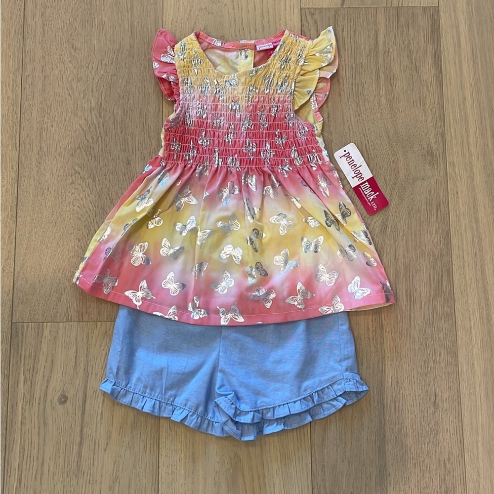 NWT 4T Toddler two piece summer outfit - penelope mack - summer top and shorts